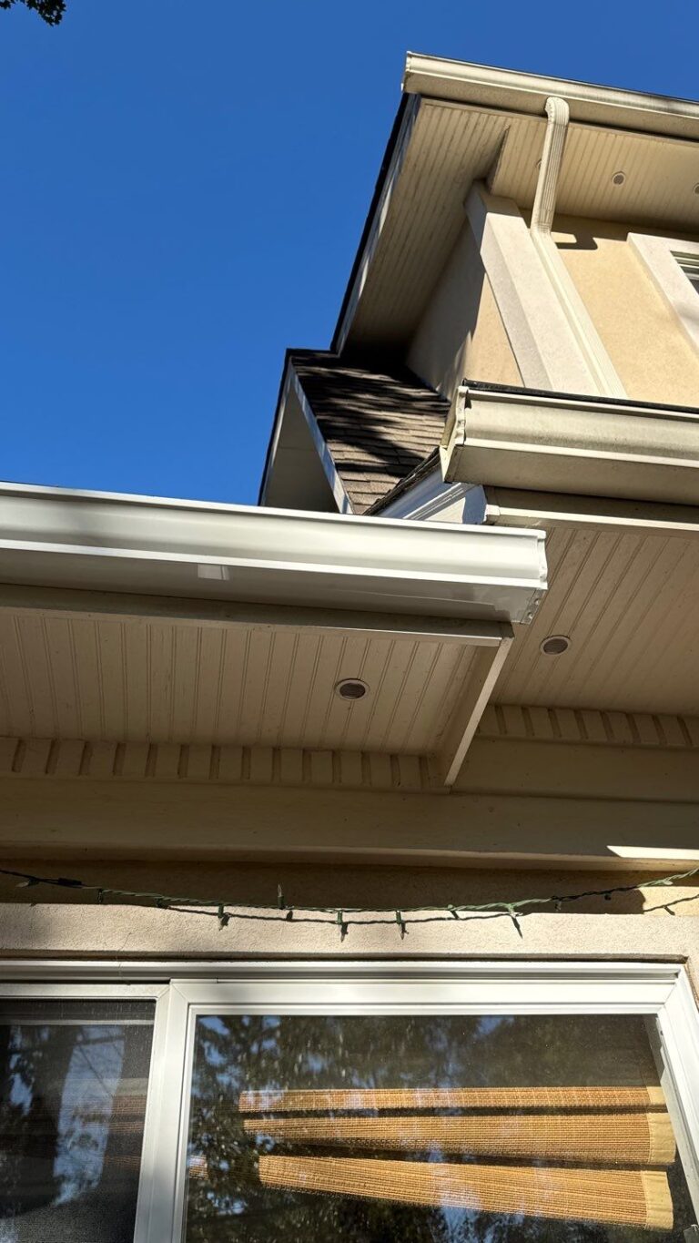 Close-up of fascia board supporting roof edge