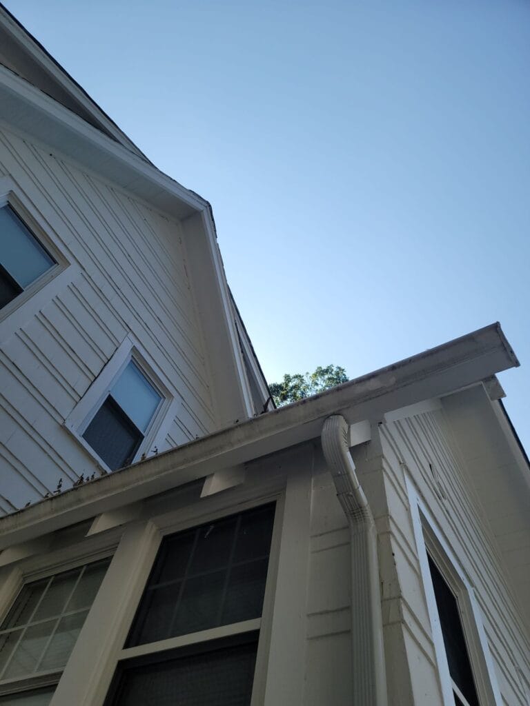 Roof and seamless gutter connection detail
